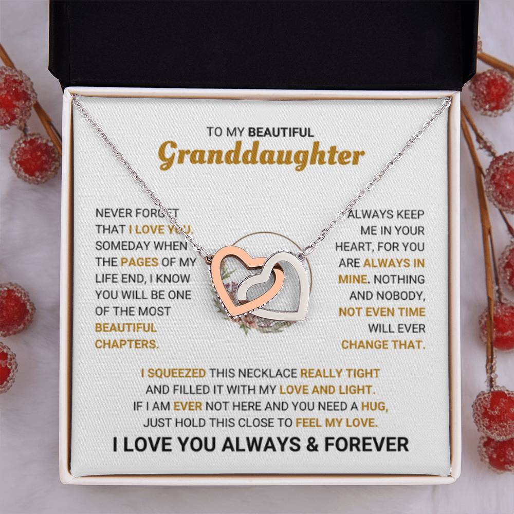 To My Granddaughter Necklace – Jewelry Gift for Granddaughter on Graduation & Birthday – Interlocking Hearts Necklace - Personalize Memories