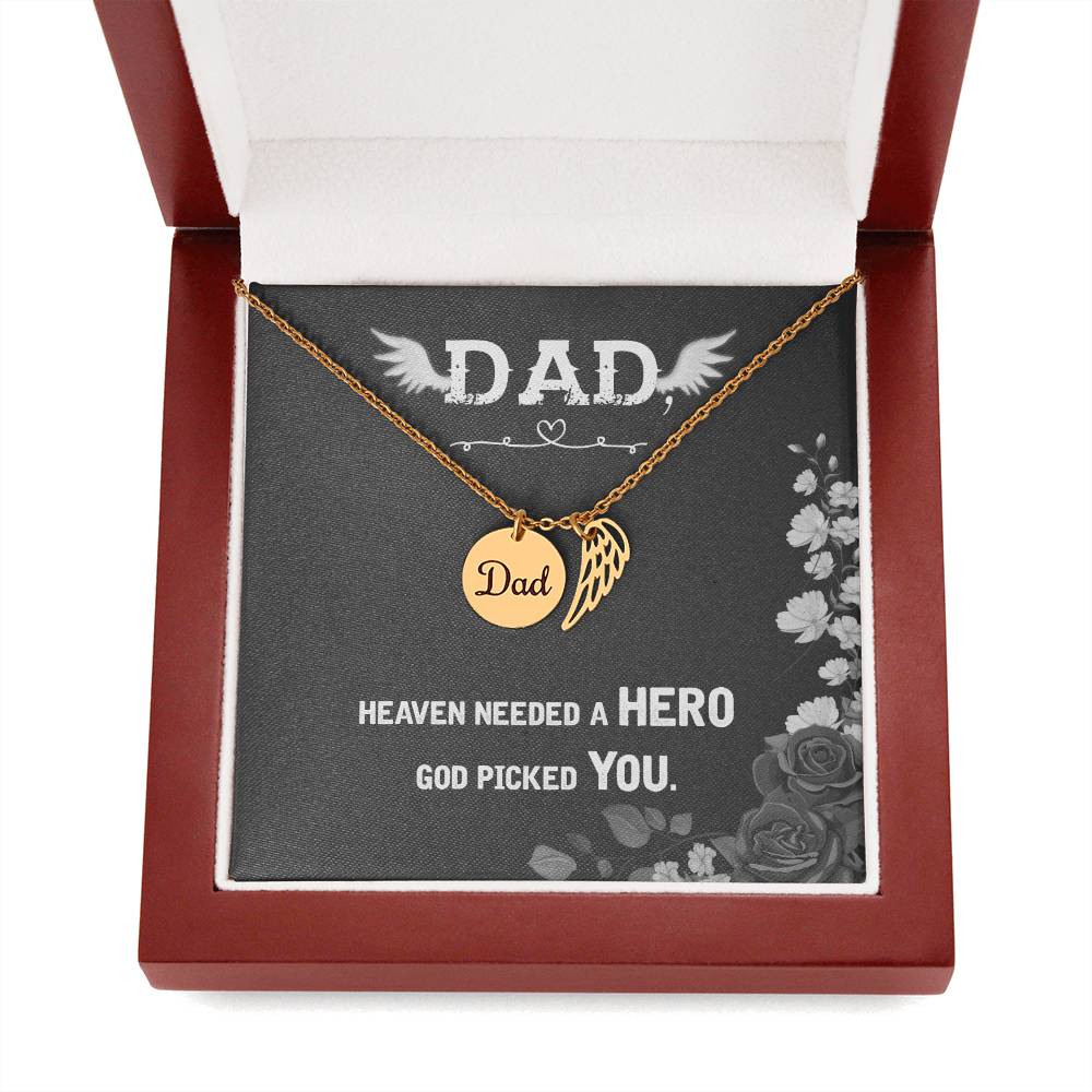 Angel Wing Dad Necklace Gift from Heaven - God Picked You - Father Sympathy Gift