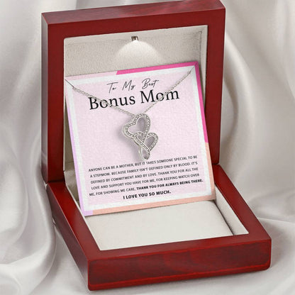 To My Best Bonus Mom - Thank You For Always Being There - Heart-to-heart Pendant Necklace - Sentimental Bonus Mom Gift - Personalize Memories