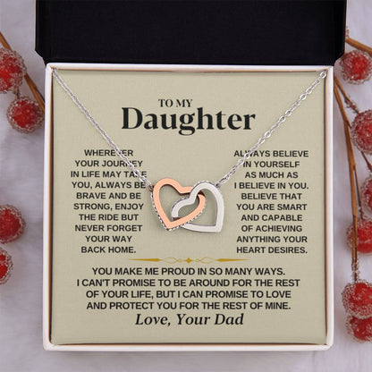 To My Daughter Necklace – Dad to Daughter Birthday Jewelry – Interlocking Hearts Necklace - Personalize Memories