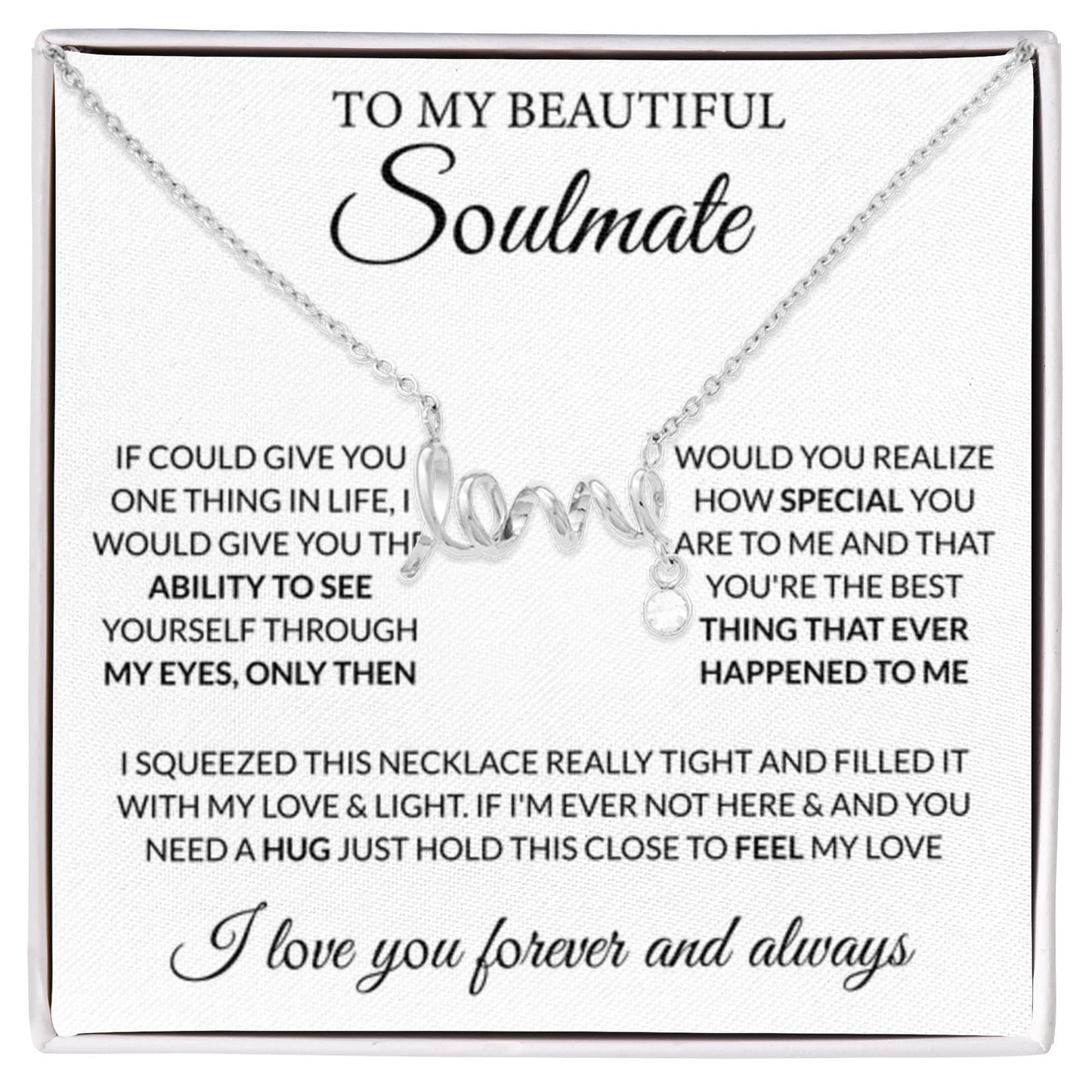 To My Beautiful Soulmate Necklace - Romantic Gift for Her for Christmas & Love Celebrations - Scripted Love Necklace - Personalize Memories