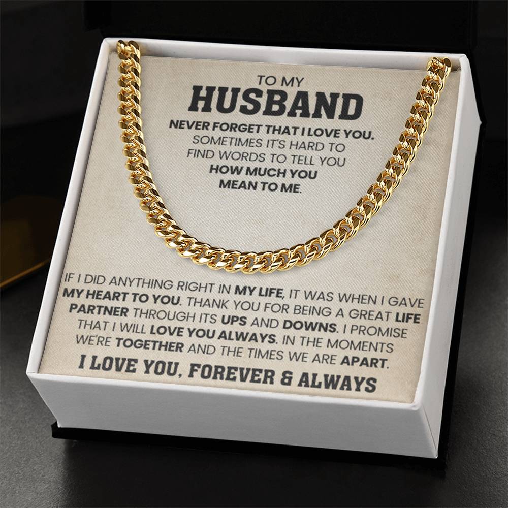 To My Husband Gift from Wife - Never Forget That I Love You - Cuban Link Chain - Personalize Memories