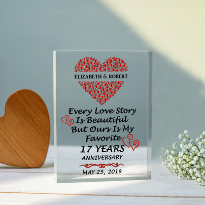 Personalized 17th Anniversary Acrylic Block, Gifts For Couples, 17th Anniversary Gifts For Husband And Wife, Heart Frame 17 Years Of Marriage