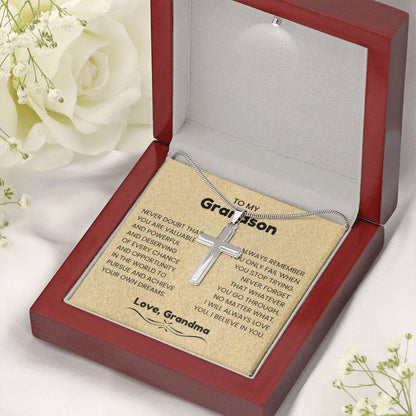 To My Grandson - Gift for Grandson from Grandpa - I will always love you - Artisan Cross Necklace - Personalize Memories