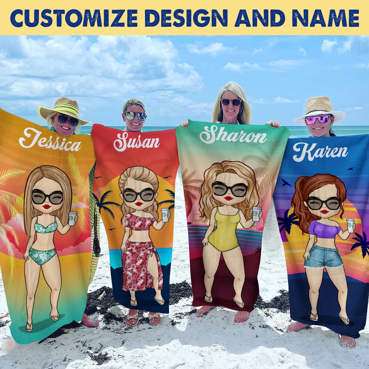 Tropical Summer Sunset - Personalized Beach Towel | Gift for Bestie - Personalize Memories