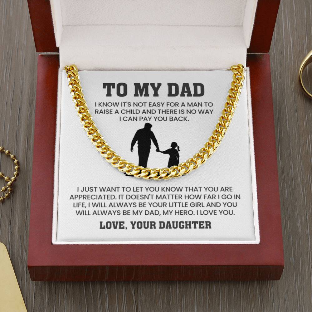 To My Dad Gift from Daughter - My Dad, My Hero - Cuban Link Chain - Personalize Memories