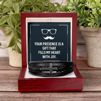 Your presence is a gift that fills my heart with joy - Gift for Dad - Men's Cross Bracelet - Personalize Memories
