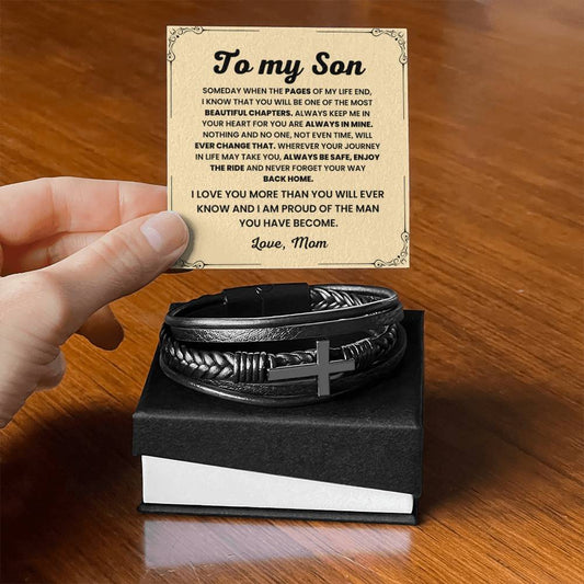 To My Son – Birthday, Christmas Jewelry from Mom – Men's Cross Bracelet - Personalize Memories