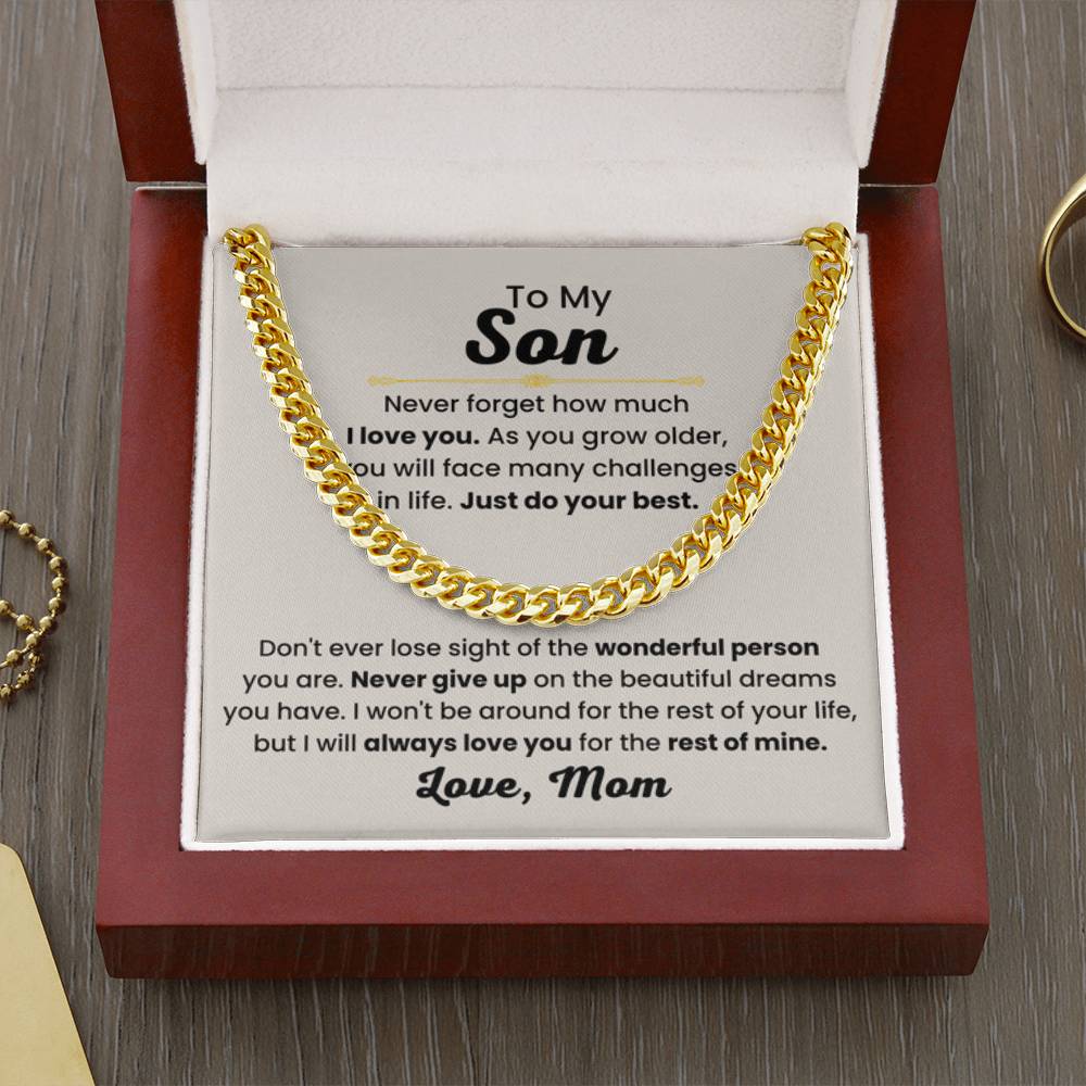 Son Necklace Gift from Mom, Birthday, Graduation & Christmas Jewelry - Cuban Link Chain - Personalize Memories