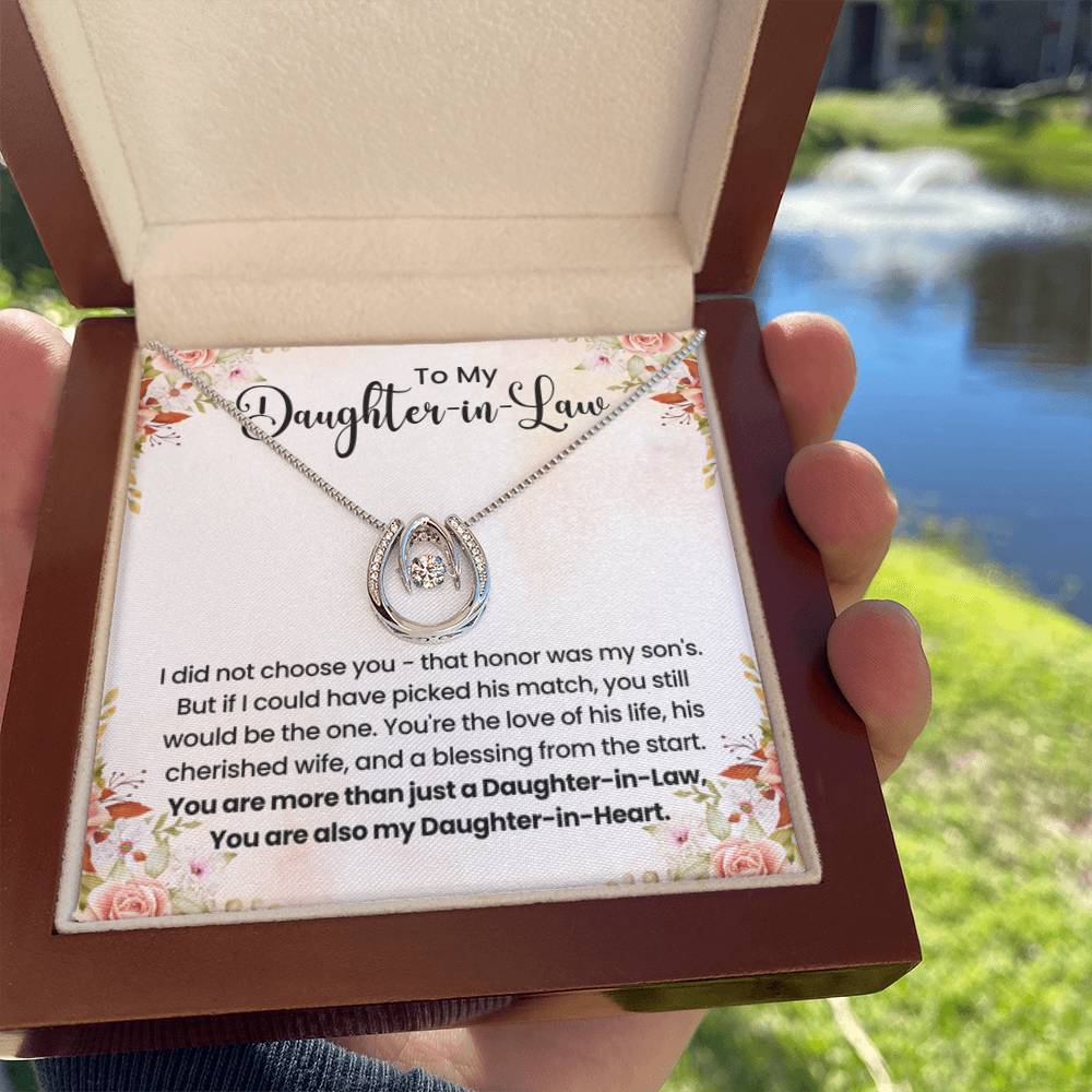 To My Beautiful Daughter In Law - Lucky In Love Necklace - Gift for Bonus Daughter - Personalize Memories