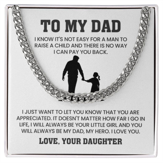 To My Dad Gift from Daughter - My Dad, My Hero - Cuban Link Chain - Personalize Memories