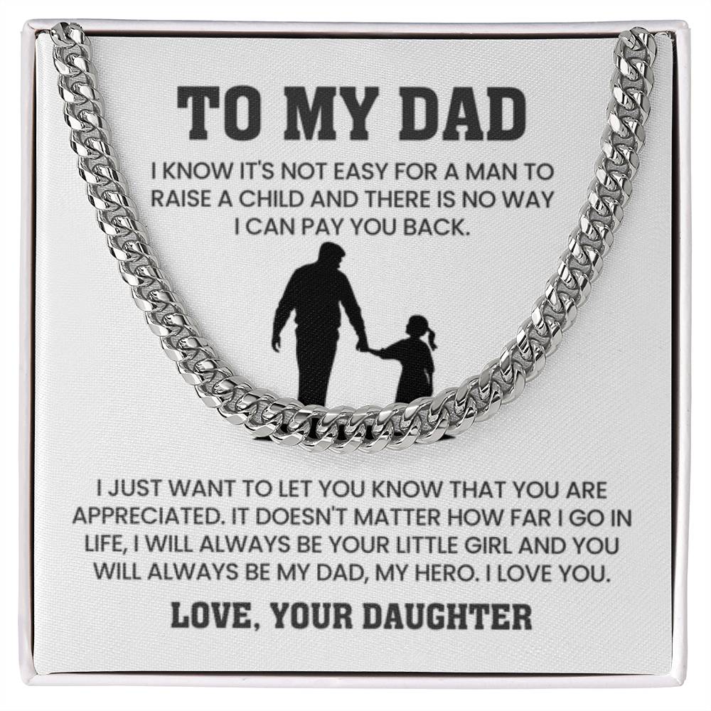 To My Dad Gift from Daughter - My Dad, My Hero - Cuban Link Chain - Personalize Memories