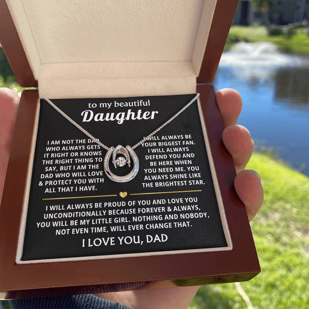 To My Daughter Necklace - Best Surprise Gift for Daughter from Dad for Graduation, Birthday & Christmas - Lucky In Love Necklace - Personalize Memories