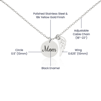 Angel Wing Mom Necklace Gift from Heaven - Mother Memorial Gift