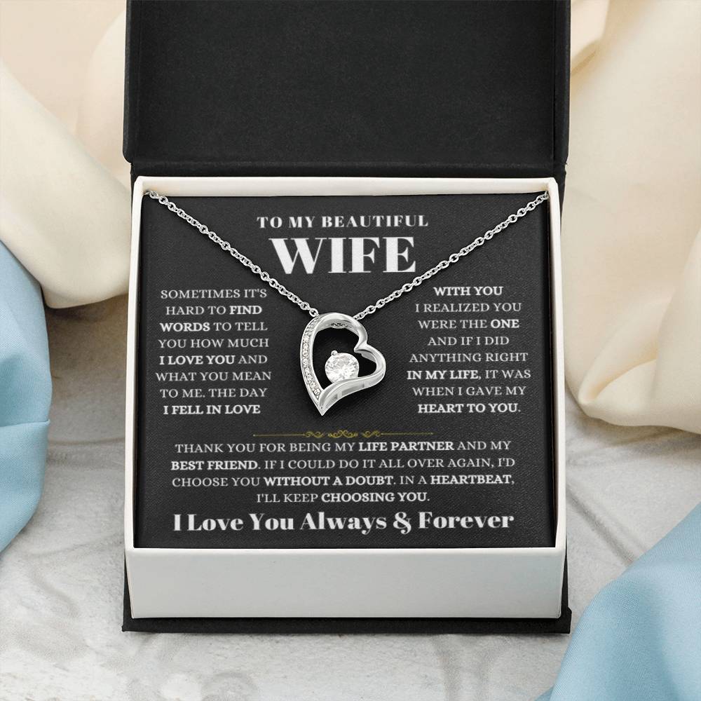To My Beautiful Wife Necklace - Best Loving Jewelry Gift for Valentine’s Day, Anniversaries & Romantic Surprises - Forever Love Necklace - Personalize Memories