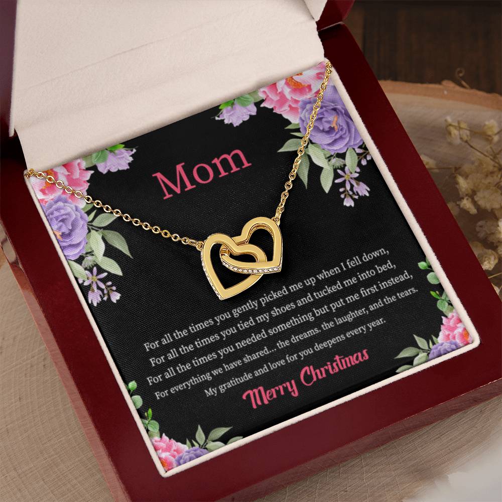 Christmas Gift for Mom - You Mean The World To Me - Interlocking Hearts Necklace - Personalize Memories