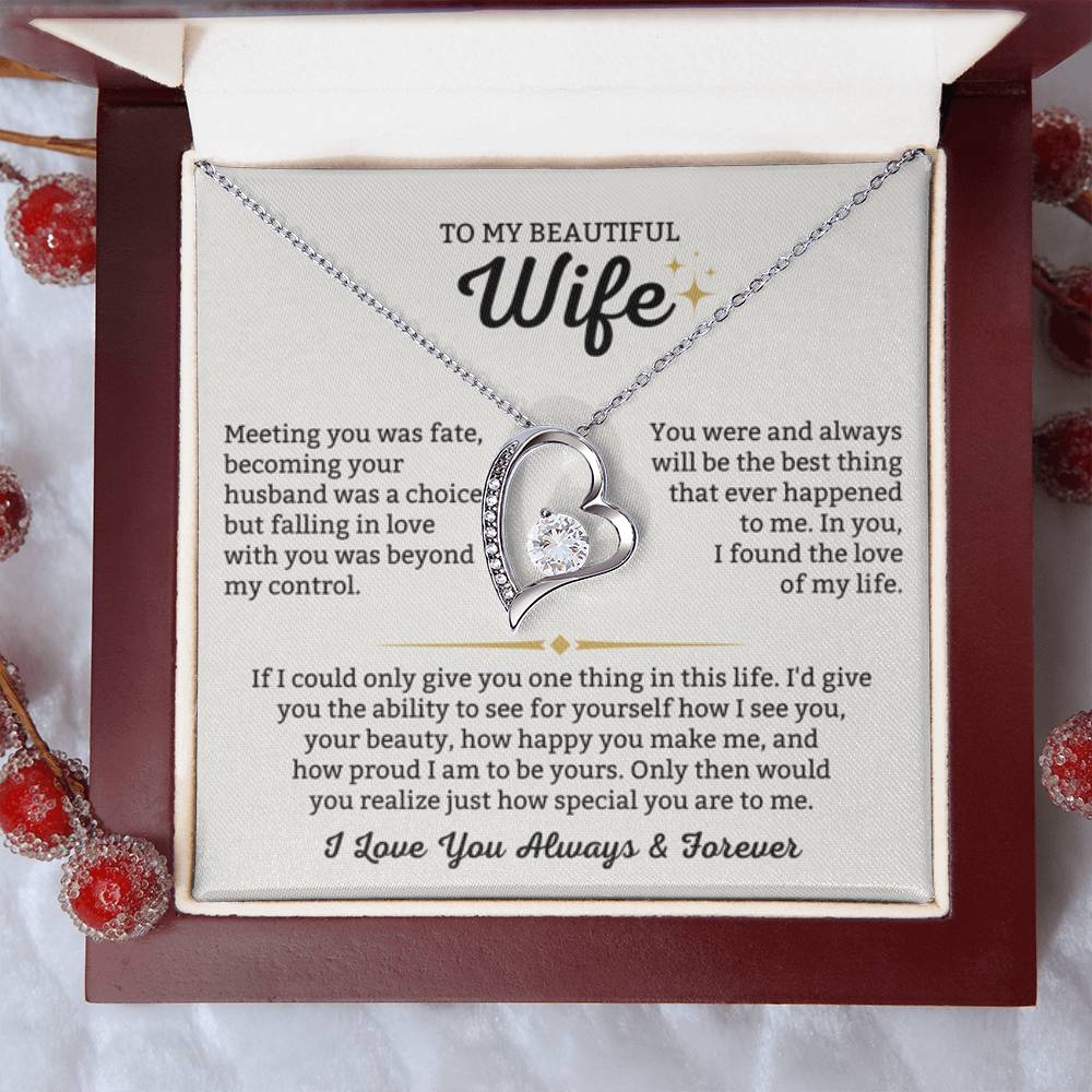 To My Beautiful Wife Necklace - Loving Husband Gift for Christmas, Valentine’s Day & Birthday Celebrations - Forever Love Necklace - Personalize Memories