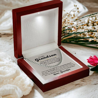 Grandson Necklace Gift from Grandpa, Birthday, Graduation & Christmas Jewelry - Cuban Link Chain - Personalize Memories