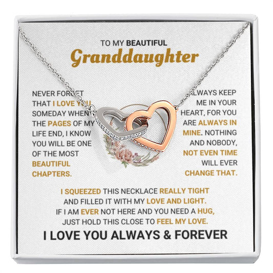 To My Granddaughter Necklace – Jewelry Gift for Granddaughter on Graduation & Birthday – Interlocking Hearts Necklace