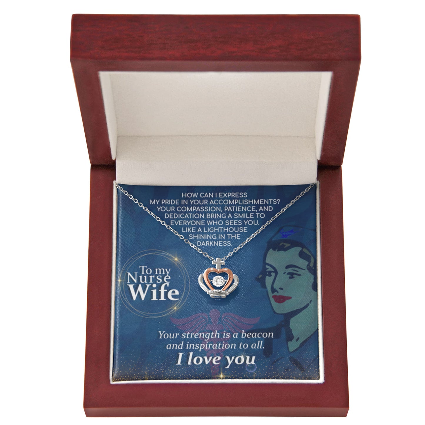 Sentimental Gift for Nurse Wife - Emotional Husband-to-Wife Jewelry for Birthday, Christmas & Valentine’s Day - Crown Pendant Necklace - Personalize Memories