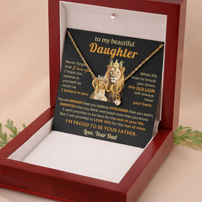 To My Beautiful Daughter Necklace - Old Lion - Present for Daughter from Dad - Scripted Love Necklace - Personalize Memories