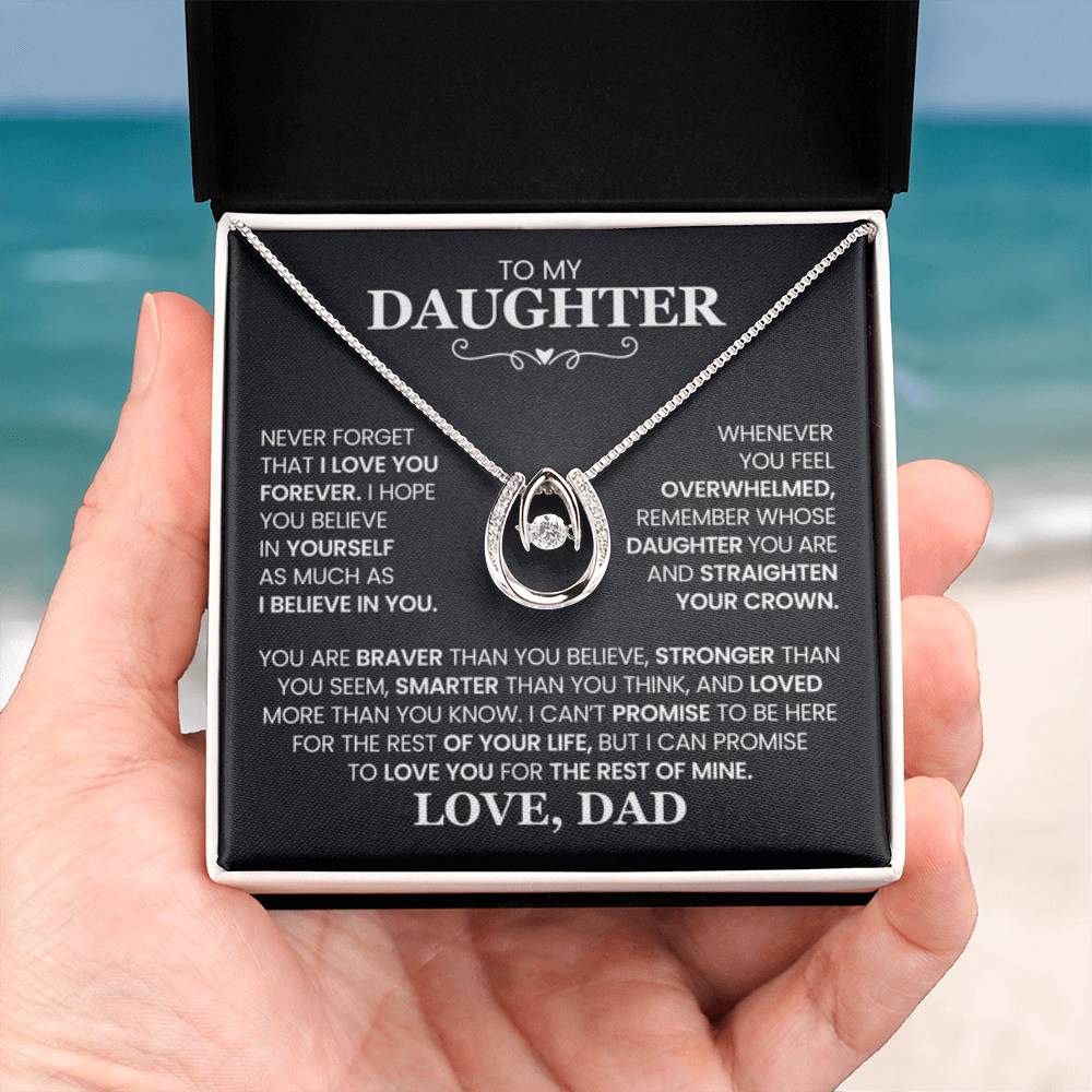 To My Daughter Necklace - Sweetest Daughter Gift from Dad for Birthday Joy & Proud Dad Love - Lucky In Love PARTNER - Personalize Memories