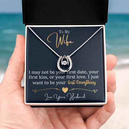 To My Wife Necklace - Emotional Husband-to-Wife Gift for Anniversary, Birthday & Valentine’s Day - Lucky In Love Necklace - Personalize Memories
