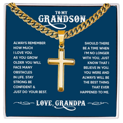 To My Grandson - Always remember how much I love you Dad - Artisan Cross with Cuban Link Chain - Personalize Memories