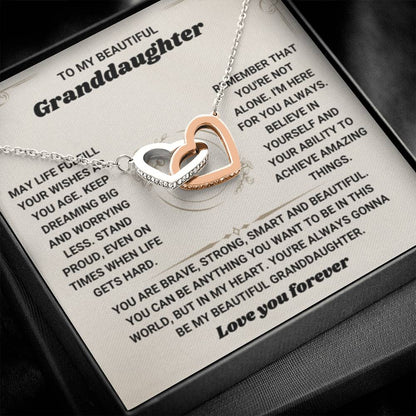 To My Granddaughter Necklace - Birthday Graduation Keepsake for Granddaughter - Interlocking Hearts Necklace - Personalize Memories