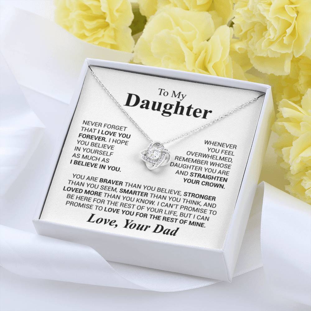 To My Daughter Necklace - Heartwarming Gift from Dad for Daughter’s Birthday & Meaningful Achievements - Love Knot Necklace - Personalize Memories