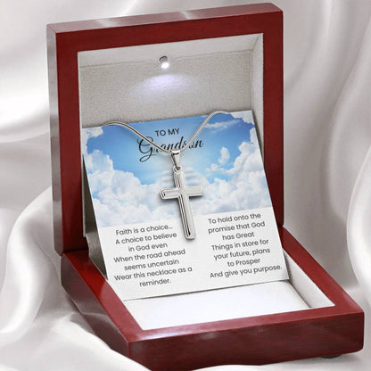 To My Grandson - Faith is a choice - Religious Gift for Grandson - Artisan Cross Necklace - Personalize Memories