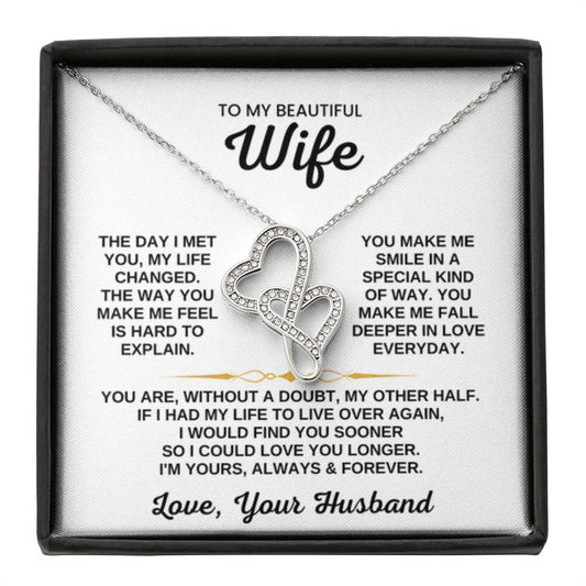 To My Wife Necklace - Perfect Gift from Husband for Birthday, Christmas & Valentine’s Day - Heart-to-heart Pendant Necklace - Personalize Memories