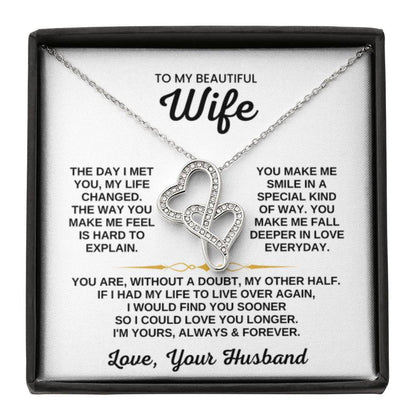 To My Wife Necklace - Perfect Gift from Husband for Birthday, Christmas & Valentine’s Day - Heart-to-heart Pendant Necklace - Personalize Memories