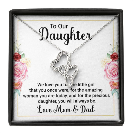 To Our Daughter Necklace – Daughter Graduation & Birthday Present from Mom and Dad – Heart-to-heart Pendant Necklace - Personalize Memories