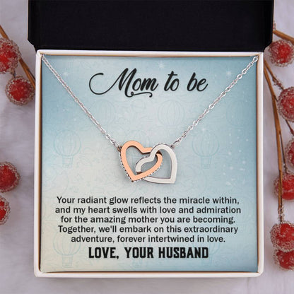 To a wonderful first time Mom - New Mom Gift - Interlocking Hearts Necklace - Personalize Memories