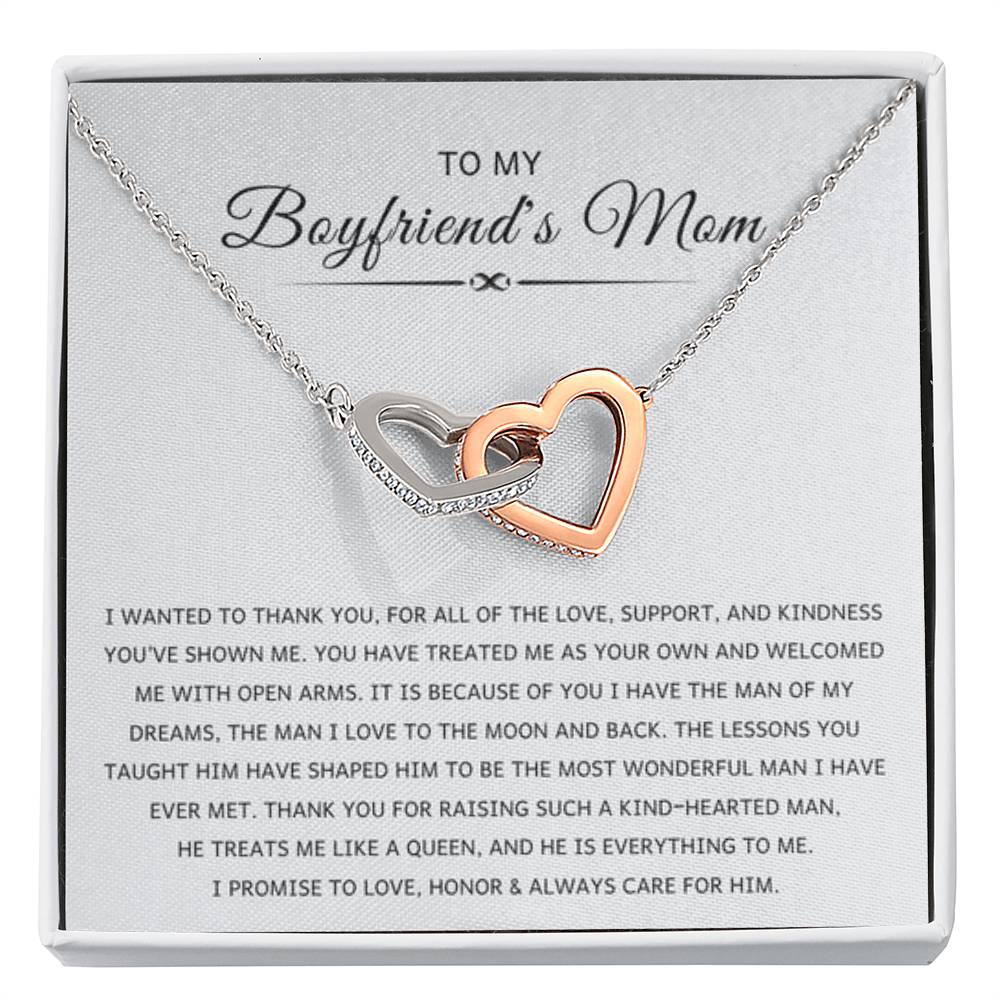 To My Boyfriend's Mom - I wanted to thank you - Interlocking Hearts Necklace - Best Gift for Boyfriend's Mom - Personalize Memories