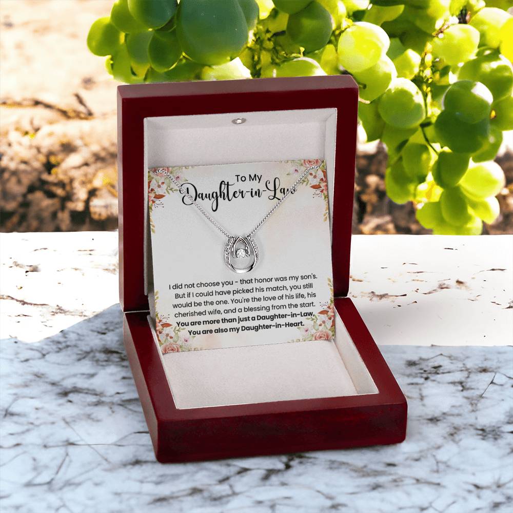 To My Beautiful Daughter In Law - Lucky In Love Necklace - Gift for Bonus Daughter - Personalize Memories