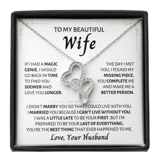 To My Wife Necklace - Beautiful Wife Jewelry Gift for Birthday, Valentine’s Day & Special Romantic Moments - Heart-to-heart Pendant Necklace - Personalize Memories
