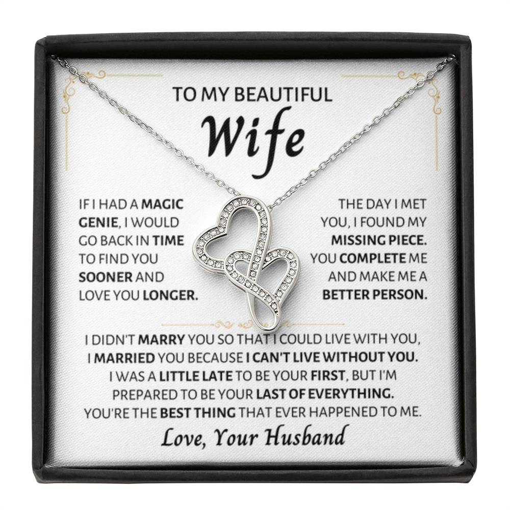 To My Wife Necklace - Beautiful Wife Jewelry Gift for Birthday, Valentine’s Day & Special Romantic Moments - Heart-to-heart Pendant Necklace - Personalize Memories