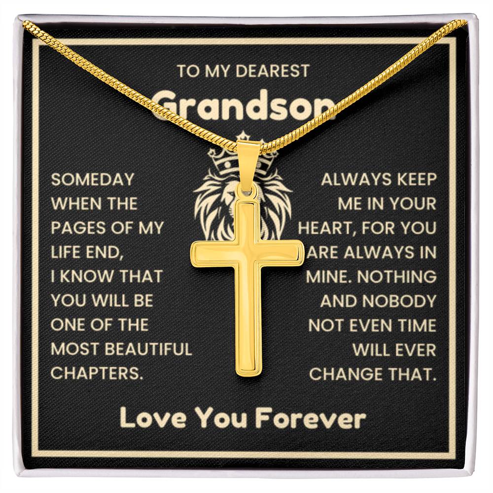 To My Dearest Grandson Necklace - Gift for Grandson - Always keep me in your heart - Artisan Cross Necklace - Personalize Memories
