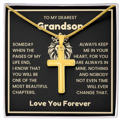 To My Dearest Grandson Necklace - Gift for Grandson - Always keep me in your heart - Artisan Cross Necklace - Personalize Memories