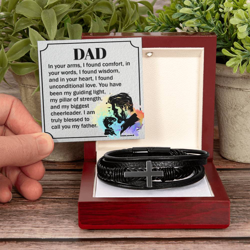 Dad - In your arms, I found comfort - Men's Cross Bracelet for Father - Personalize Memories
