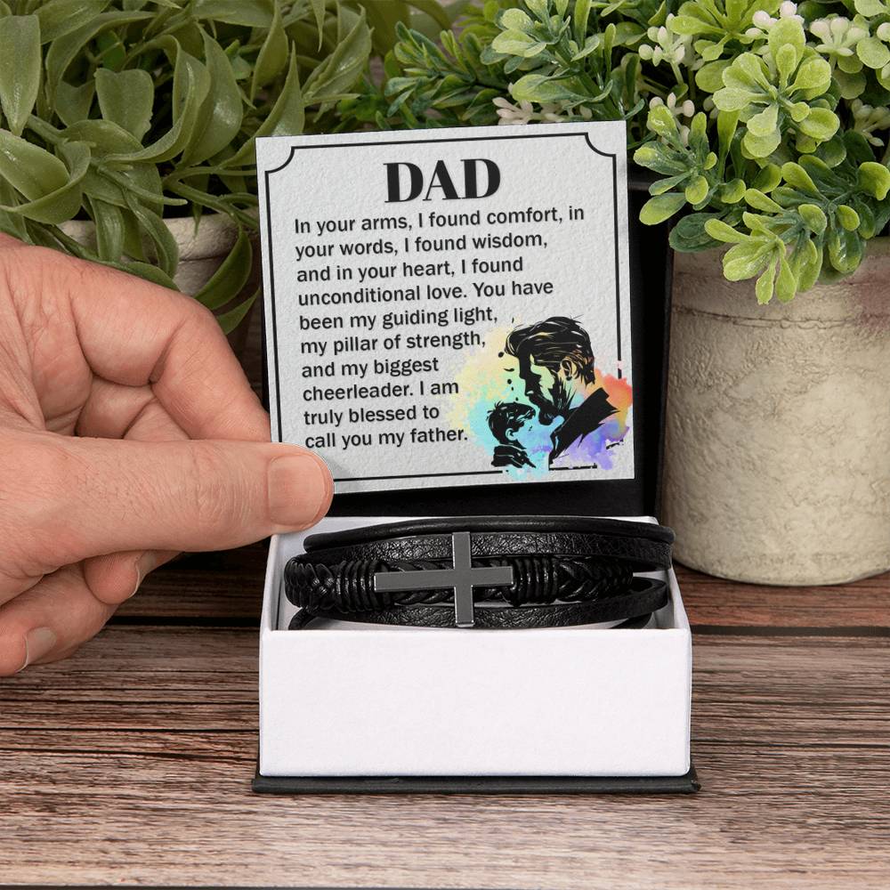 Dad - In your arms, I found comfort - Men's Cross Bracelet for Father - Personalize Memories