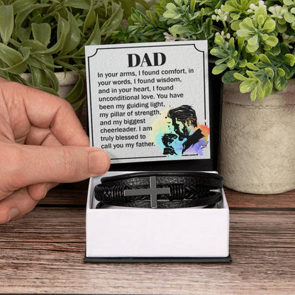 Dad - In your arms, I found comfort - Men's Cross Bracelet for Father - Personalize Memories