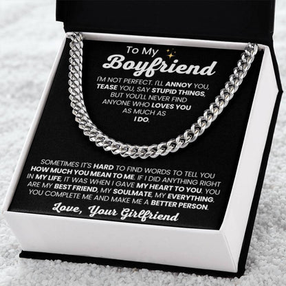 To My Boyfriend - Cuban Link Chain - Girlfriend to Boyfriend Anniversary, Christmas & Birthday Gift - Personalize Memories