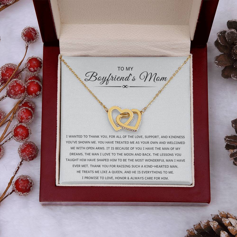 To My Boyfriend's Mom - I wanted to thank you - Interlocking Hearts Necklace - Best Gift for Boyfriend's Mom - Personalize Memories