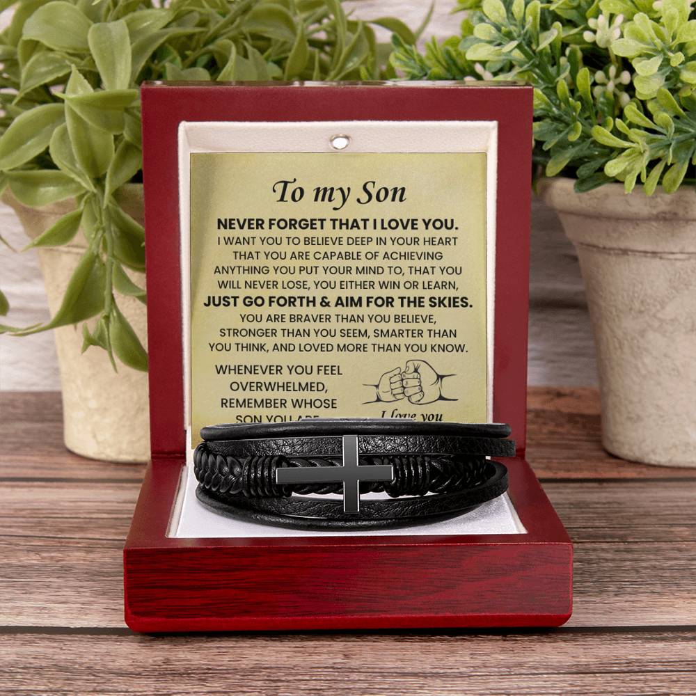 To My Son Bracelet – Birthday, Graduation, Christmas Gift – Men’s Cross Bracelet - Personalize Memories