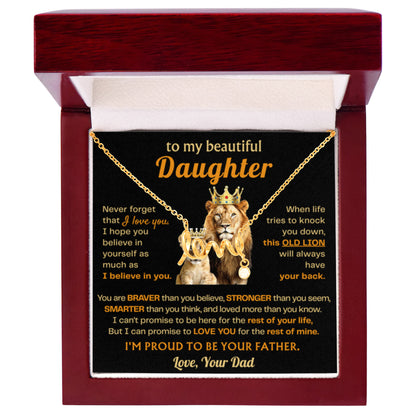 To My Beautiful Daughter Necklace - Old Lion - Present for Daughter from Dad - Scripted Love Necklace - Personalize Memories