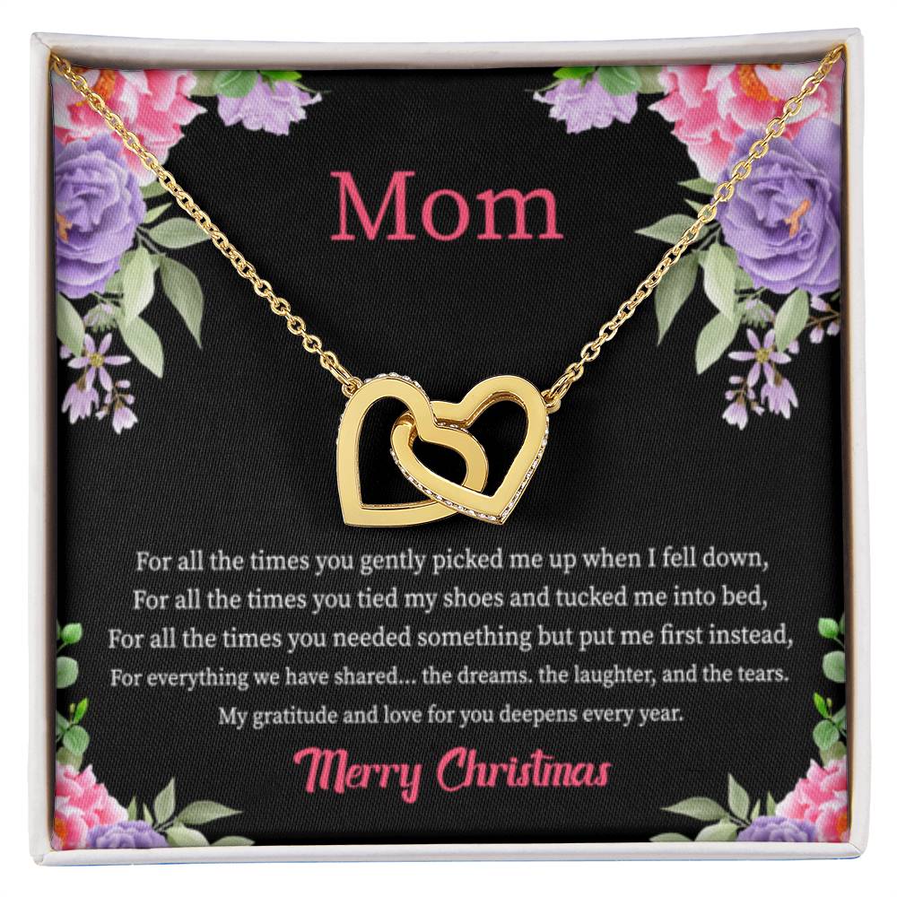Christmas Gift for Mom - You Mean The World To Me - Interlocking Hearts Necklace - Personalize Memories