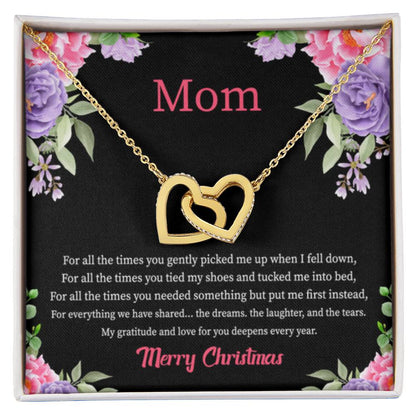 Christmas Gift for Mom - You Mean The World To Me - Interlocking Hearts Necklace - Personalize Memories